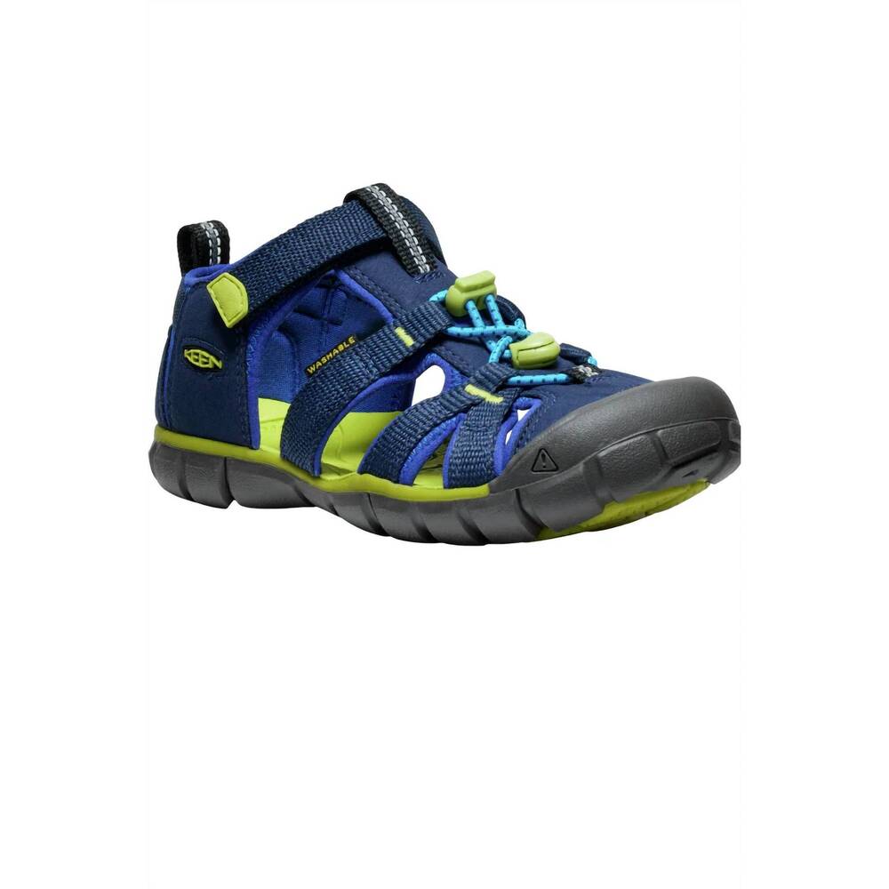 NEW KEEN big kids' seacamp ii cnx sandal in naval academy/chartreuse
